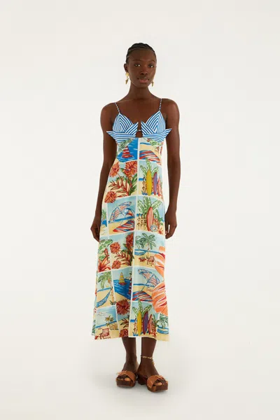 Farm Rio Summer Diary Multicolor Paper Boat Maxi Dress