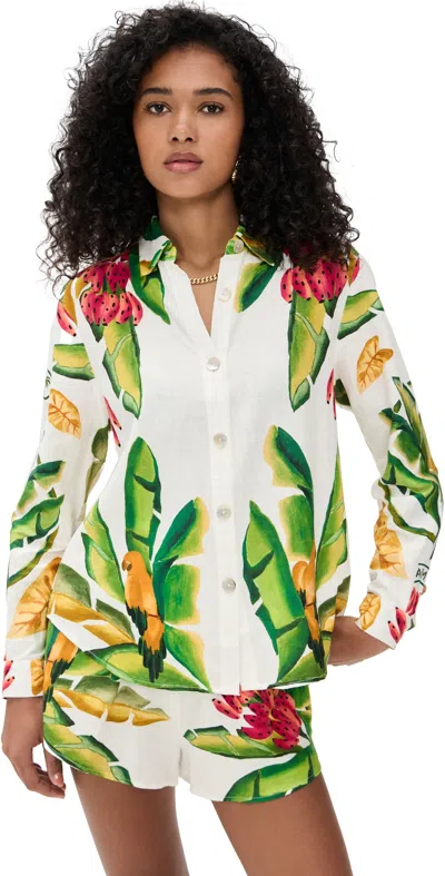 Farm Rio Summer Foliage Button Down Off White Multi