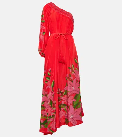 Farm Rio Summer Foliage Midi Dress In Red