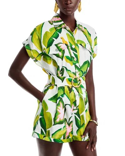 Farm Rio Summer Foliage Printed Romper In White