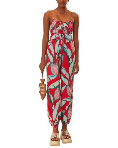 Farm Rio Summer Foliage Red Jumpsuit