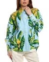 FARM RIO FARM RIO SUMMER FOLIAGE SCARF LINEN-BLEND SHIRT