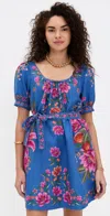 Farm Rio Patterned Dress In Summer Fruit Scarf Blue
