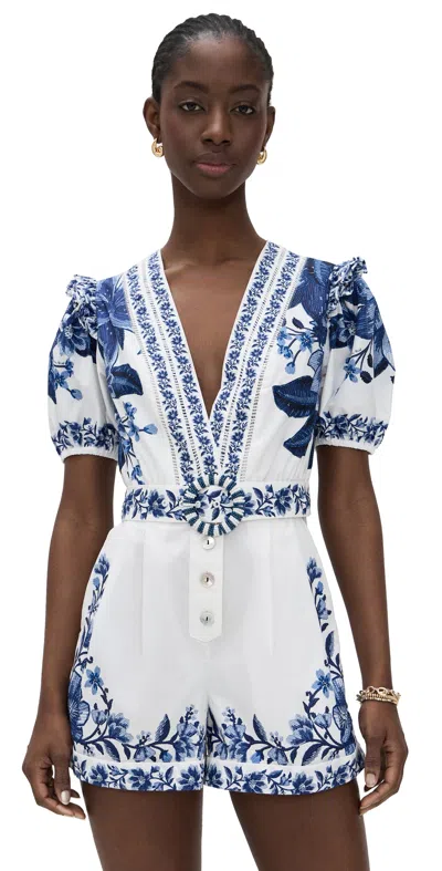 Farm Rio Summer Fruit Scarf Romper Off White