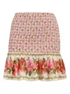 Farm Rio Summer Fruit Smocked Floral-print Mini Skirt In Pink