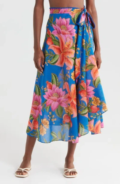 Farm Rio Summer Fruit Wrap Cover-up Skirt In Summer Fruit Blue