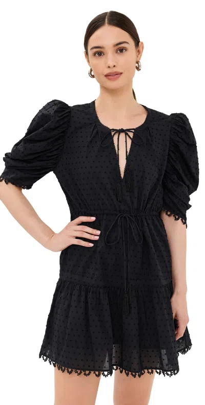 Farm Rio Summer Garden Mini Dress Black