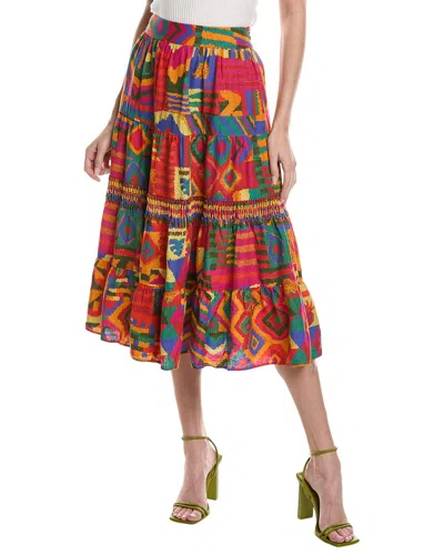 Farm Rio Summer Patches Midi Skirt In Orange