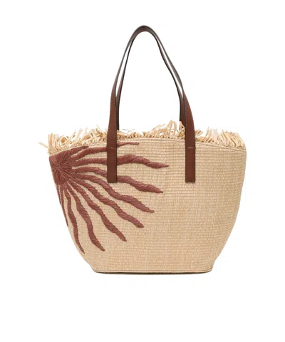 Farm Rio Sun-embroidered Tote Bag In Brown
