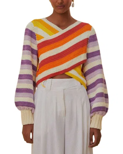Farm Rio Sunset Stripes Crochet Sweater In Red