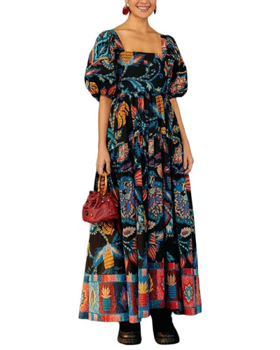 Farm Rio Sunset Tapestry Black Maxi Dress In Multi