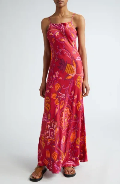 Farm Rio Sunset Tapestry Satin Maxi Slipdress In Sunset Tapestry Pink