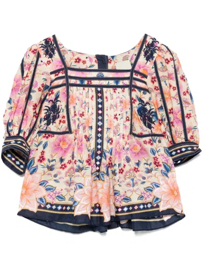 Farm Rio Superbloom Tapestry Blouse In Neutrals