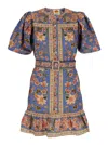 Farm Rio Blue Superbloom Tapestry Organic Cotton Mini Dress In Blu