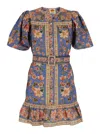 Farm Rio Blue Superbloom Tapestry Organic Cotton Mini Dress In Blue