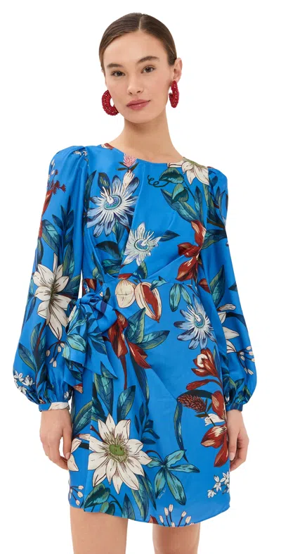 Farm Rio Surreal Flowers Blue Wrap Mini Dress Blue Surreal Flowers