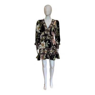 Farm Rio Surreal Flowers Long Sleeve Mini Dress In Black