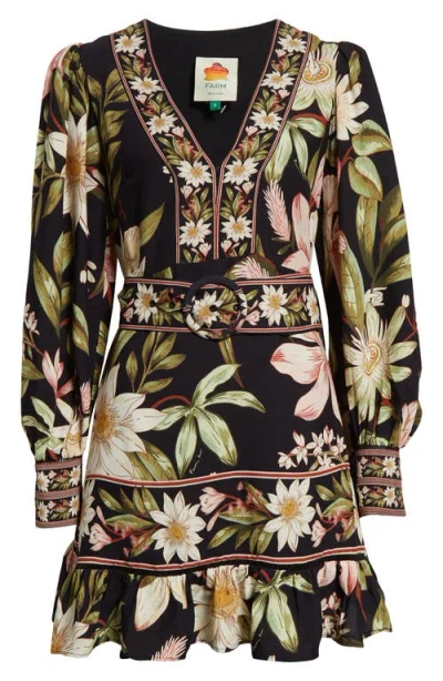 Farm Rio Surreal Flowers Long Sleeve Minidress In Surreal Flowers Black