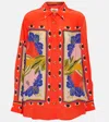 Farm Rio Surreal Scarf Print Button-up Shirt In Red