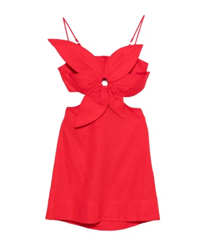 Farm Rio Suspender Dress In Red
