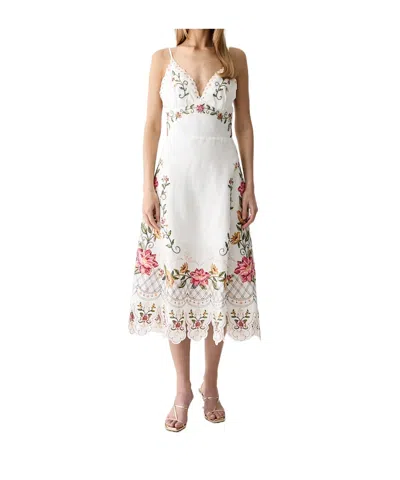 Farm Rio Embroidered Midi Dress With Asymmetrical Hem In Multi