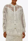 FARM RIO SWAN LAKE GUIPURE LACE BUTTON-UP SHIRT