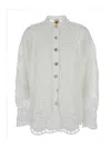Farm Rio Swan Lake Guipure Lace Button-up Shirt In White