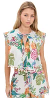 Farm Rio Sweet Bloom Blouse Sweet Bloom Bouquet Off-white In Sweet Bloom Bouquet Off-white