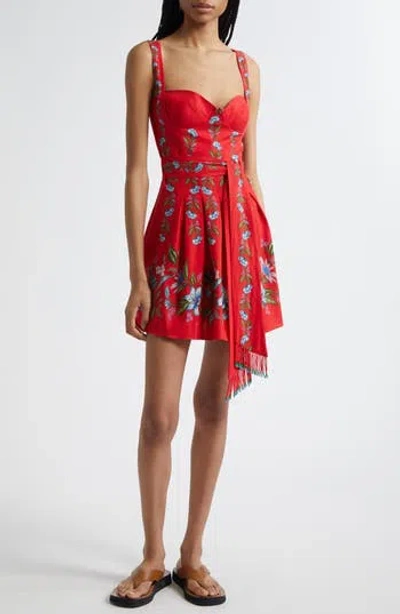 Farm Rio Sweet Bloom Bouquet Linen Blend Minidress In Purple