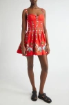 Farm Rio Sweet Bloom Bouquet Linen Blend Minidress In Red