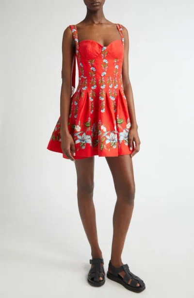 Farm Rio Sweet Bloom Bouquet Linen Blend Minidress In Red