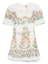 Farm Rio Sweet Bloom Cotton Eyelet Shift Dress In White