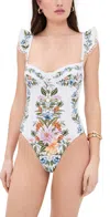 Farm Rio Sweet Bloom Bouquet Swimsuit In Sweet Bloom Bouquet Off-white