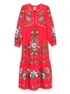 Farm Rio Sweet Bloom Long Sleeve Linen Blend Tiered Maxi Dress