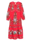 Farm Rio Sweet Bloom Long Sleeve Linen Blend Tiered Maxi Dress