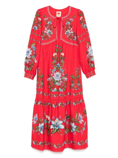 Farm Rio Red Sweet Bloom Bouquet Lenzing Ecovero Euroflax Midi Dress