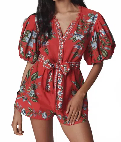 Farm Rio Sweet Bloom Bouquet Romper In Red