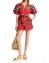 Farm Rio Sweet Bloom Bouquet Romper In Sweet Bloom Bouquet Red In Multi