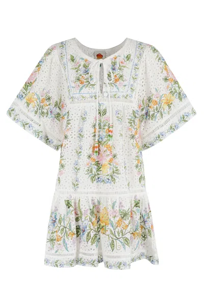 Farm Rio Sweet Bloom Bouquet Short Cover Up In Sweet Bloom Bouquet Off White