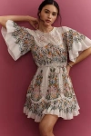 Farm Rio Sweet Bloom Bouquet Short-sleeve Mini Dress In White