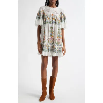 Farm Rio Sweet Bloom Cotton Eyelet Shift Dress In Off-white