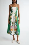Farm Rio Sweet Bloom Dreamscape Linen Blend Midi Sundress In Sweet Bloom Dreamscape