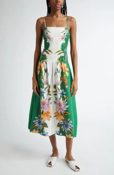 Farm Rio Sweet Bloom Dreamscape Linen Blend Midi Sundress