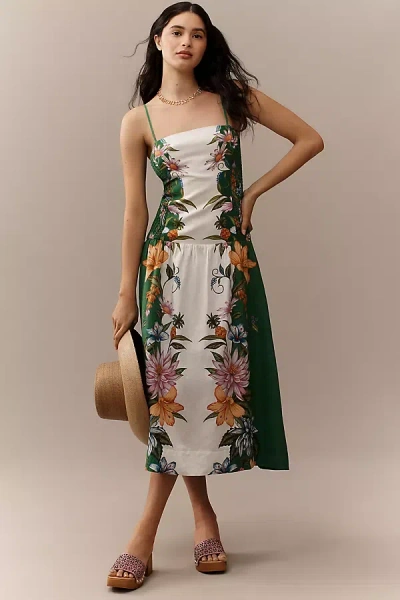 Farm Rio Sweet Bloom Dreamscape Linen Sleeveless Midi Dress In Multicolor