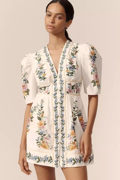 Farm Rio Sweet Bloom Dreamscape Cotton Shirtdress In White