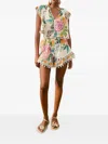 Farm Rio Sweet Bloom Floral-print Pom-pons Shorts In Neutral