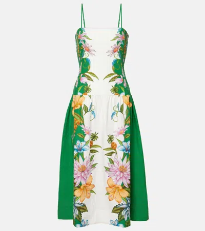 FARM RIO SWEET BLOOM LINEN-BLEND MIDI DRESS