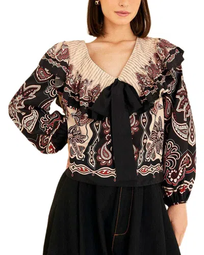 Farm Rio Sweet Mermaids Black And White Blouse