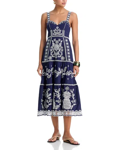 Farm Rio Sweetheart Neck Midi Dress In Blue