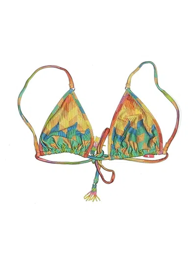 Pre-owned Farm Rio Swimsuit Top Green Print Pattern Swimwear